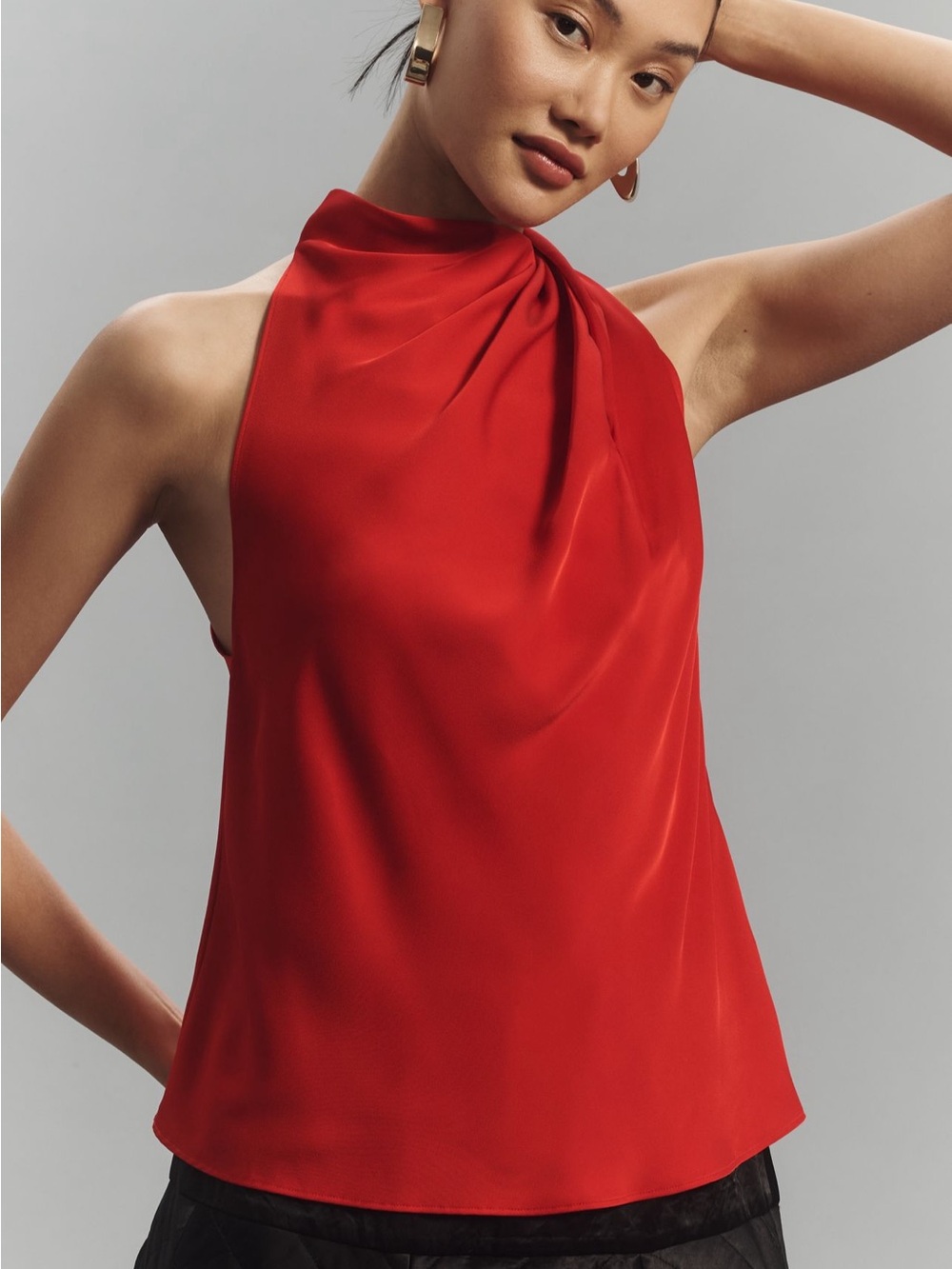 Astr The Label Iza Top Red Asymmetrical Halter Tank Top Womens Size Medium
